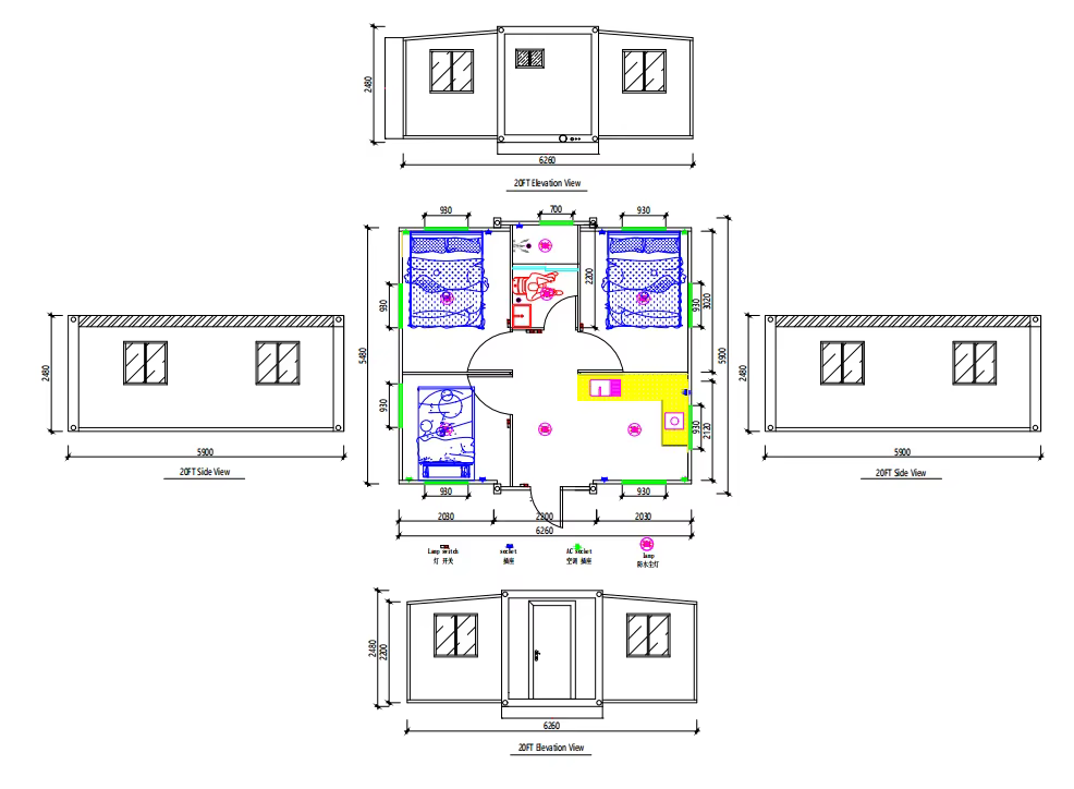 Wholesale 20/30/40ft Foldable Container House Expandable Prefabricated Sandwich Panel House for Home Use China manufacture