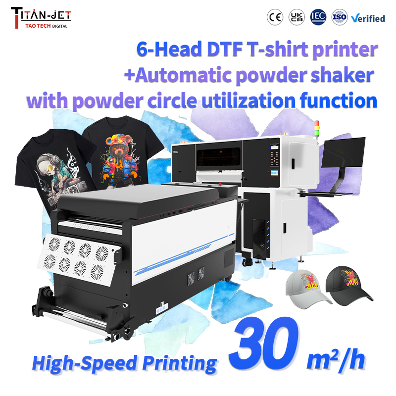 TitanJet 60E6-TH: 6-Head Industrial DTF Printer with In-Line Powder & Cure