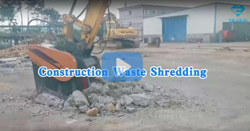 Construction Waste Shredding in Demolition by Crusher Bucket