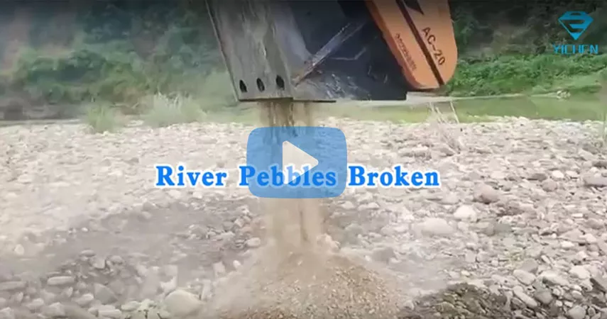 River Pebbles Broken by Crusher Bucket