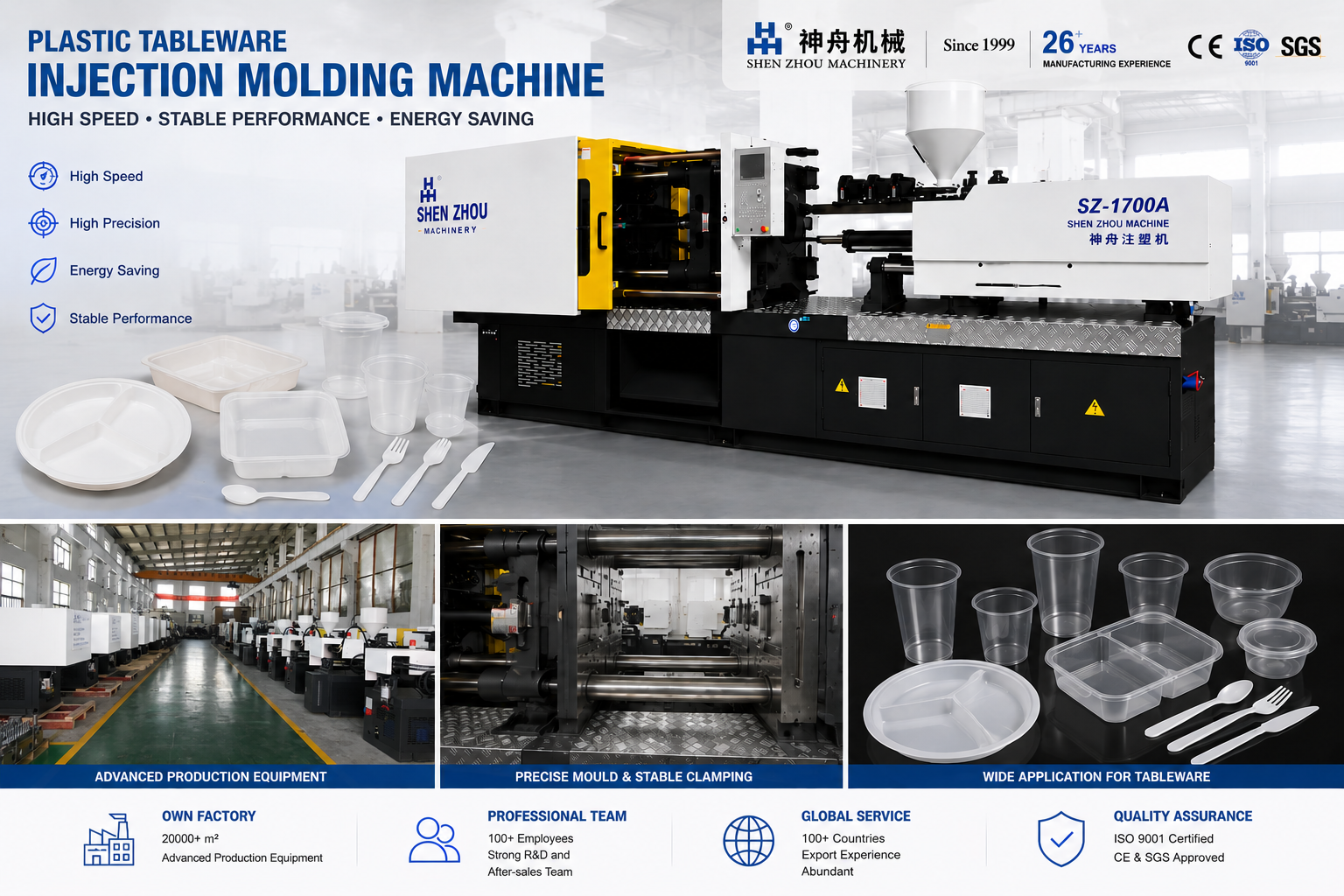 SHENZHOU Fully Automatic Servo Motor Disposable Plastic Spoon Fork Knife Cutlery Injection Molding Machine