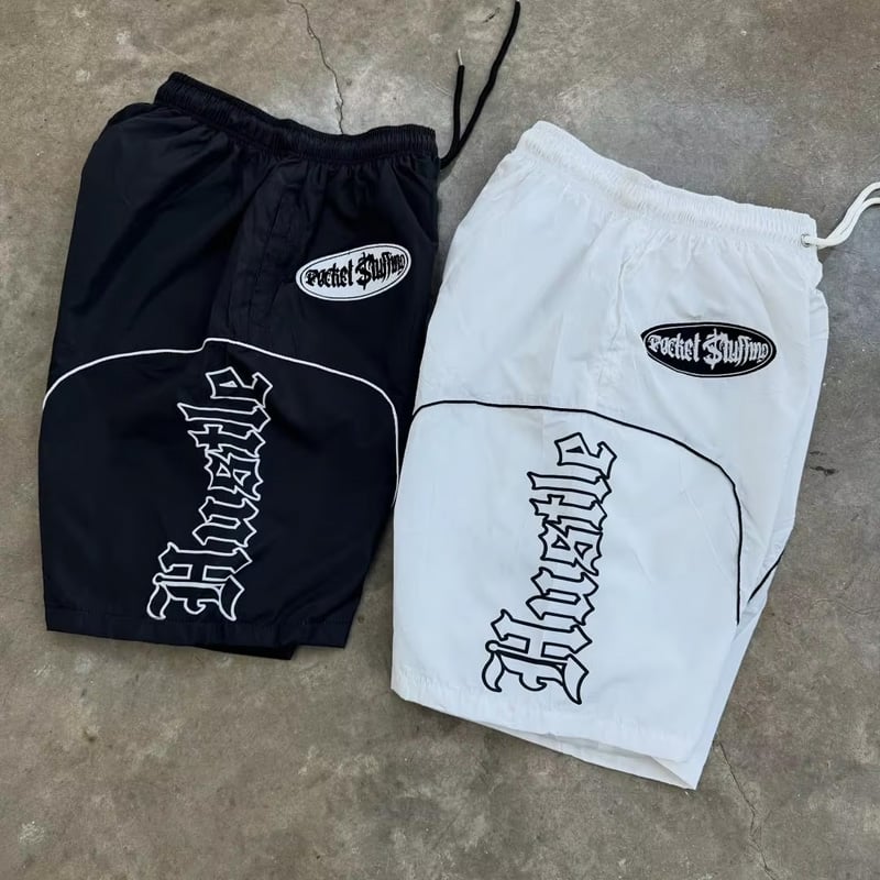 Costum de sport pentru bărbați, 100% nailon, personalizabil, în stil vintage street, cu imprimare serigrafică, pantaloni scurți din nailon respirabil, stil vară