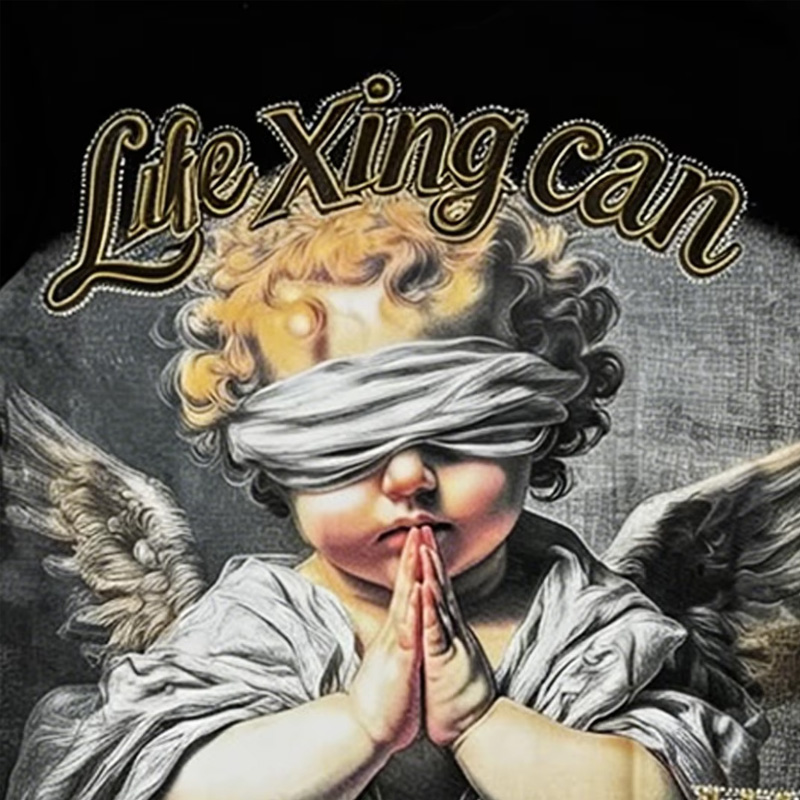 Mænds bedstselgende sæt: Heavyweight-bomuld DTG-digitalprint-rhinestonet-shirt, syrefarvede bukser, tilpasselig