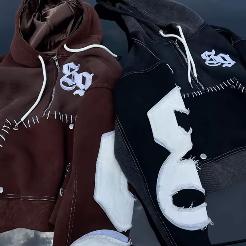 Brugerdefineret streetwear-pullover med omvendt broderi, vintage-syrefarvet, forstyrret og udvidet sweatpants- og hoodie-set