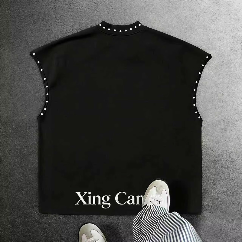 Brugerdefineret sommer-T-shirt til mænd med varmefikserede strass-bogstaver, tung stil og 100 % bomuld med dødningehoved-mønster