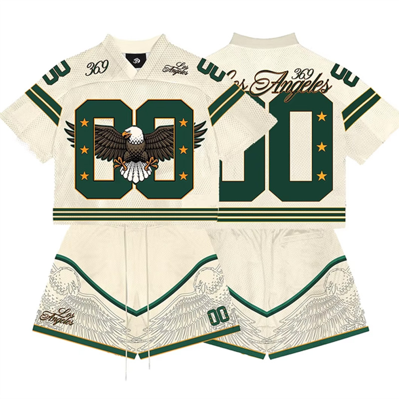Brugerdefineret jersey- og meshshorts fuldt sæt boxy t-shirts med digital print, hurtigt tørrande fodbold-, basketball- og fodboldherres t-shirt sæt