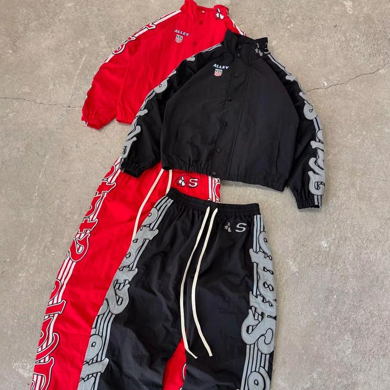 Seturi personalizate de antrenament din nailon, costume de trening brodate, pentru bărbați, două piese, pantaloni evazati, hoodie-uri, costume de antrenament, costume de trening pentru bărbați