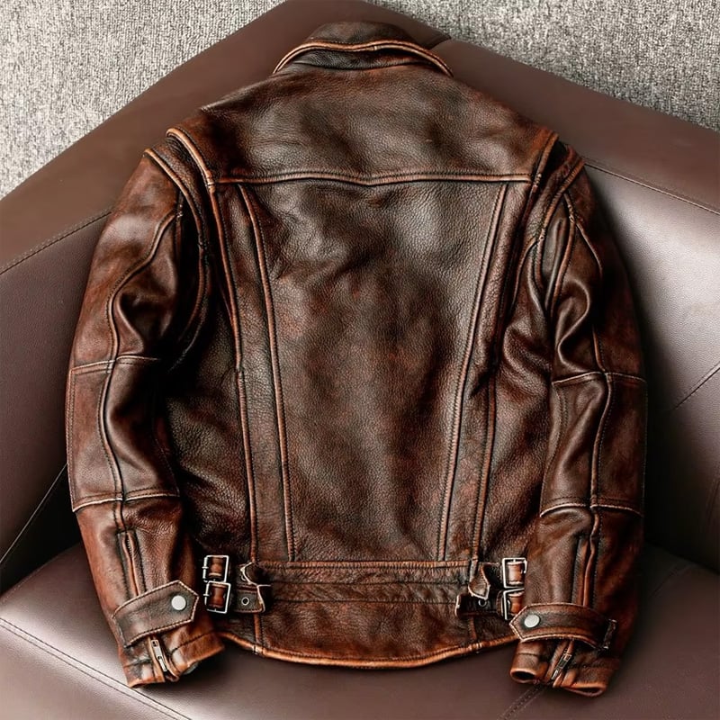 Haină retro din piele, în stil urban, pentru bărbați, personalizabilă la fabrică – personalizabilă cu broderie, imprimare și alte tehnici decorative