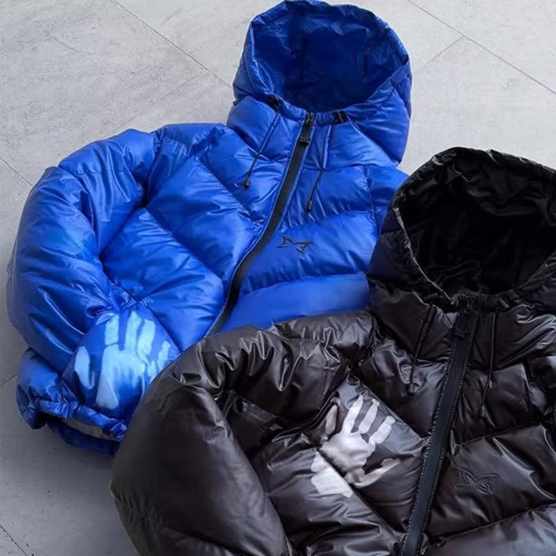 Personalizowana kurtka puchowa z kapturem z bawełny do codziennego noszenia w stylu ulicznym z nadrukiem palmy – możliwość dostosowania do innych wzorów