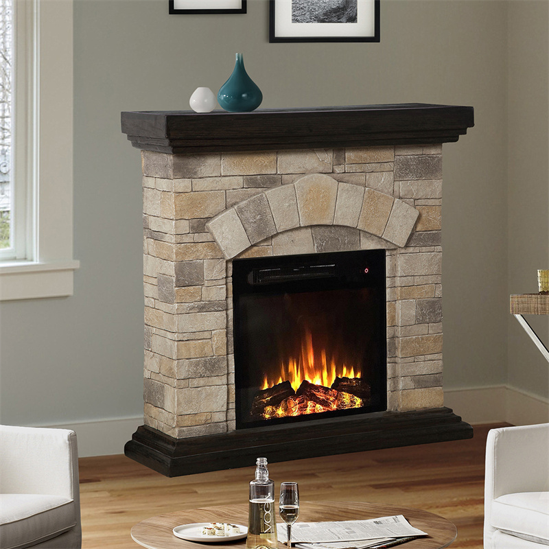 K209076 Tan Electric fireplace with Mgo mantel and remote control Adjustable temperature