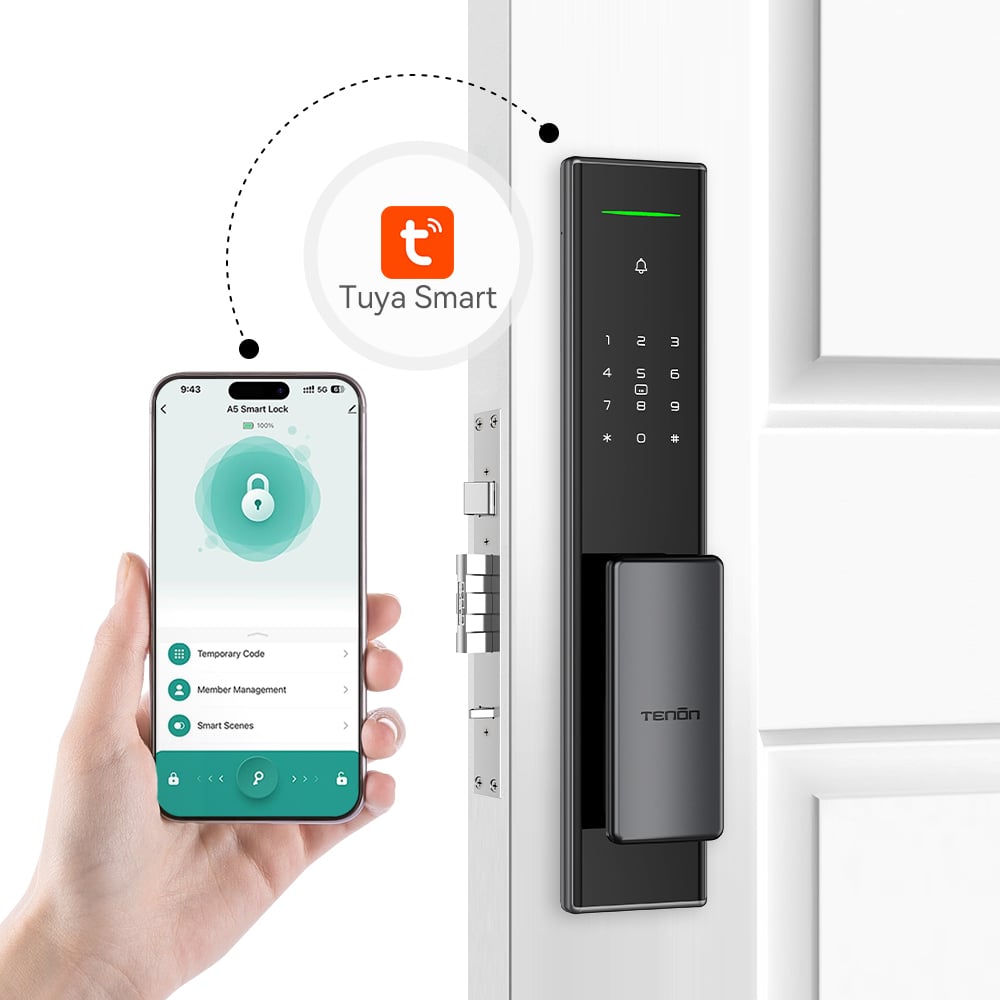 Residential keyless door lock Tuya WiFi Biometric Fingerprint Face Recognition Tenon A5 