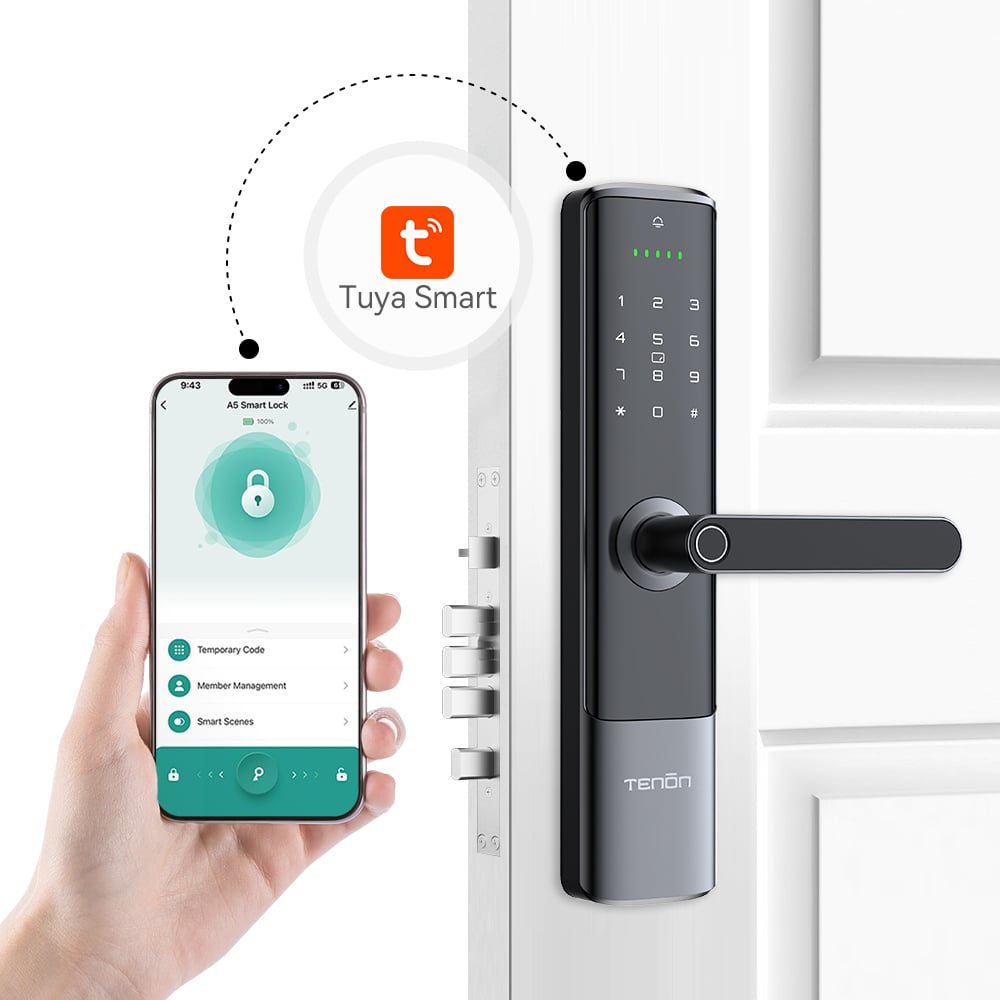 Residential Electronic Door Locks Biometric Fingerprint Door Handle Tuya App K6 