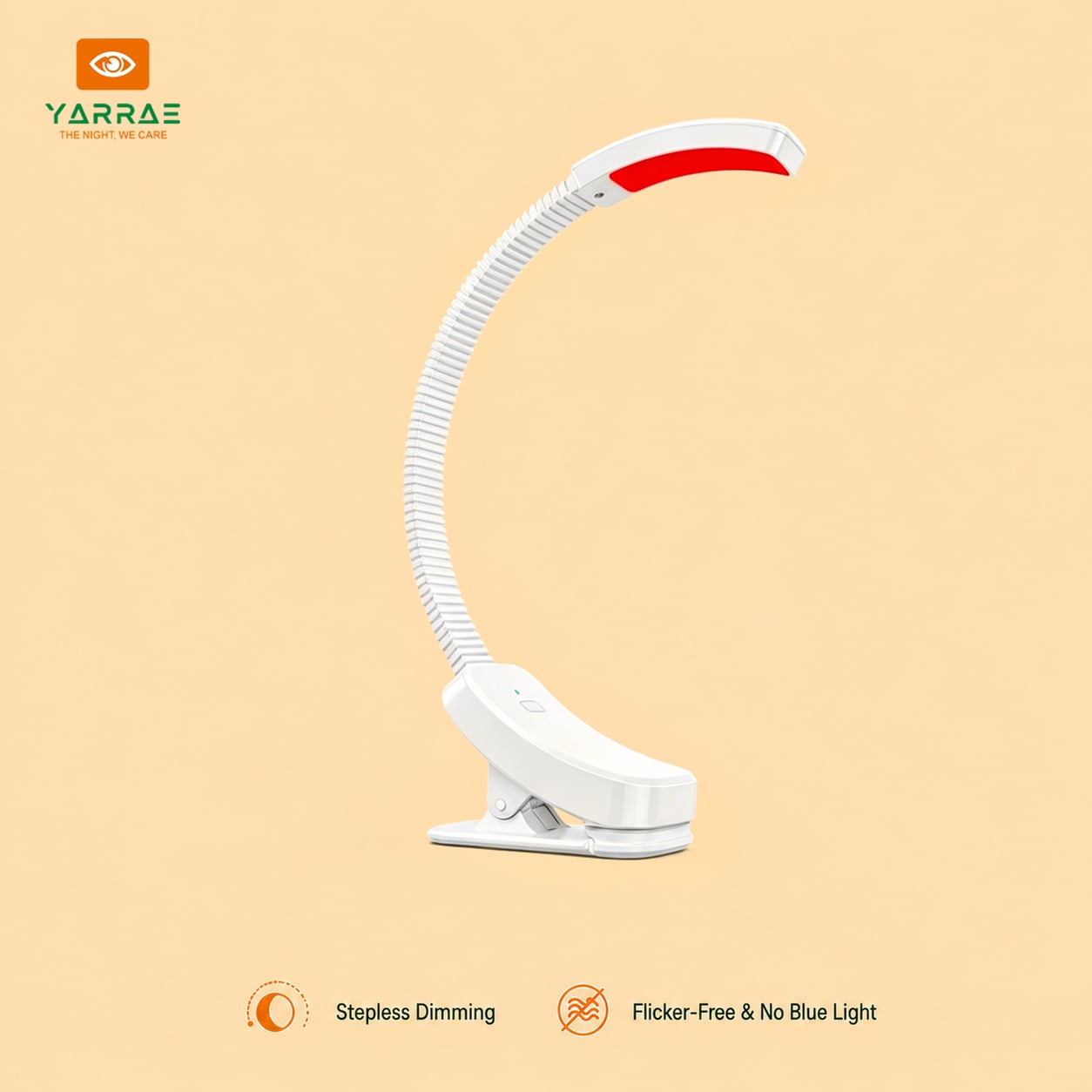 White Body 625~630nm Red Night Light Stepless Dimmer Auto Brightness Memory 800mAh Battery 60H Runtime 1-Hour Quick Charge