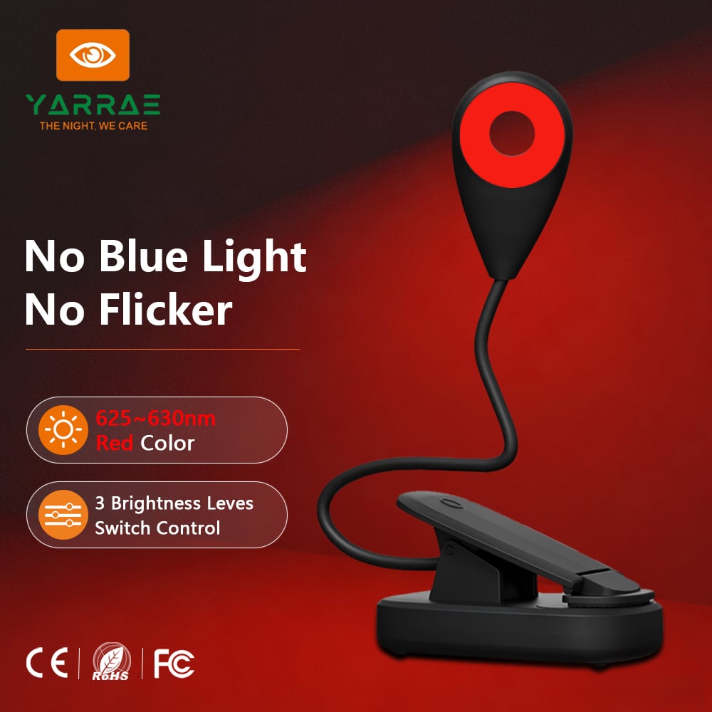 625-630nm Red Night Light 5-50 Hours Use 3 Brightness Settings Black Body Fast 1-Hour USB Recharge
