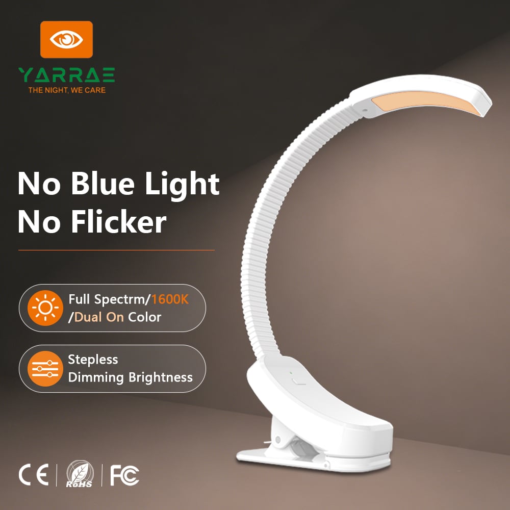 Hot Sale Portable 160lm 1600K Amber & Full Spectrum Color No Blue Light & Flicker White Body LED Book Light