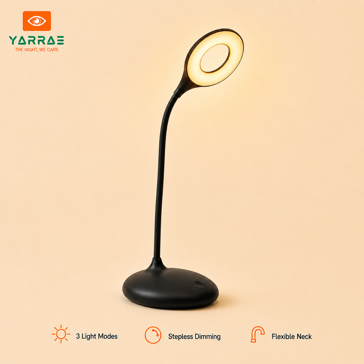 Modern Sleep-Friendly Black Night Light 1600K Amber & 4000K Full Spectrum White Smart Dimmer with Memory 1800mAh Battery 18H