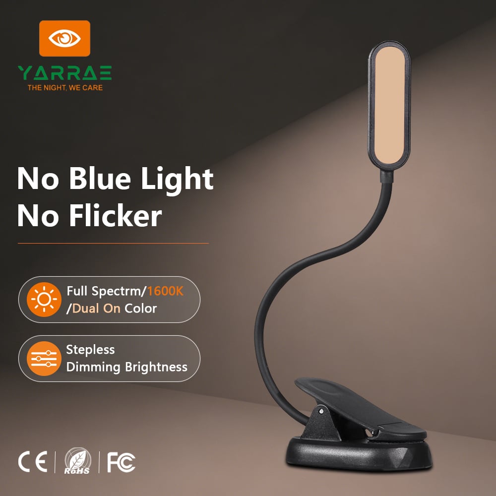 1.5W 120lm Led Book Light 4000K Full Spectrum & 1600K Amber Color Reading Light Black Body Book Light