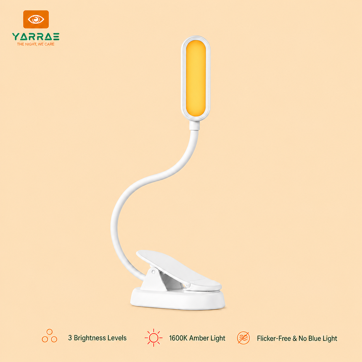 White Body 3 Level Brightness Light up Book Bedroom Bedside Lamp 1600K Amber Color LED Book Reading Light