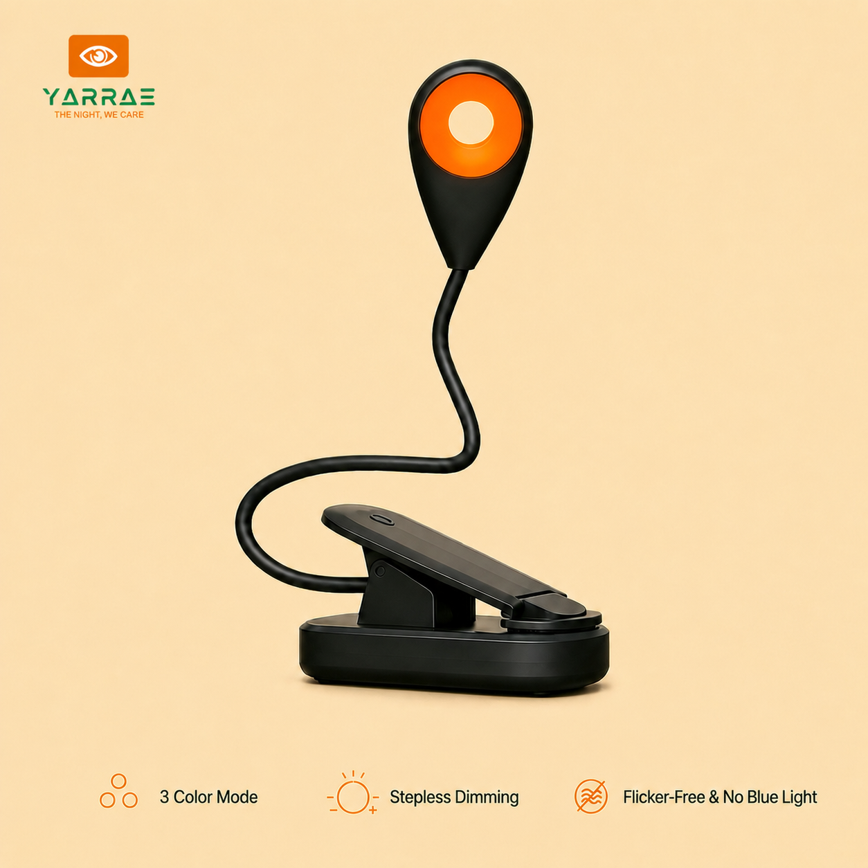 2.5W 200lm 625~630 nm Red & 1600K Amber Color Black Body Portable Clip On Led Book Light