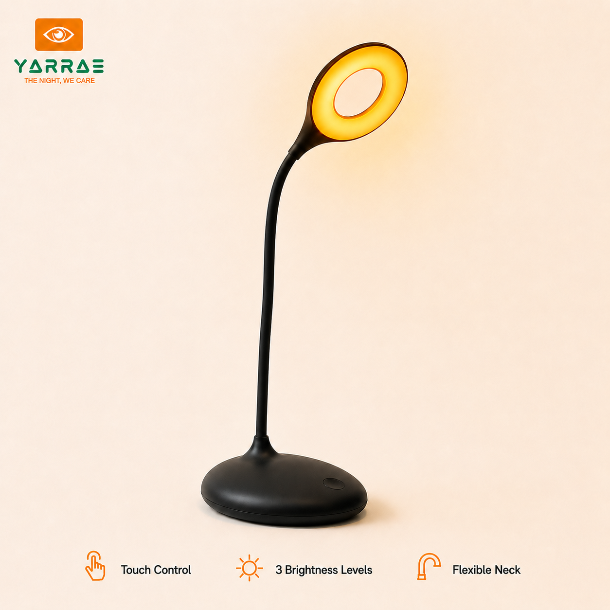 Sleep-Friendly 1600K Amber Night Light in Black 3 Adjustable Brightness Settings With 1800Mah Rechargeable Battery