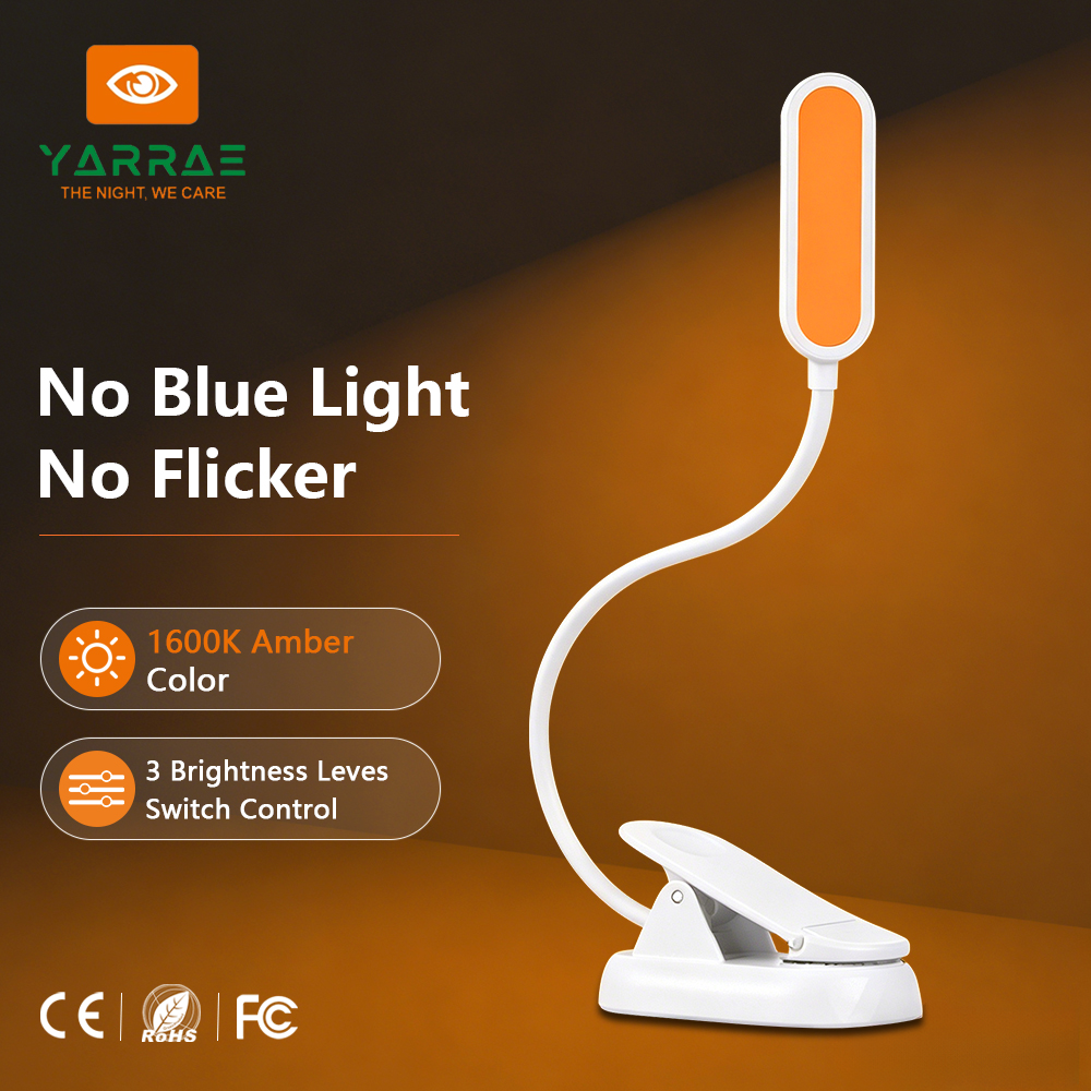 White Body 3 Level Brightness Light up Book Bedroom Bedside Lamp 1600K Amber Color LED Book Reading Light