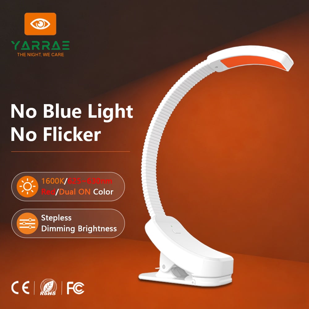 Mini 2W 1600K Amber & 625~630nm Red Color No Blue Light & Flicker White Body LED Book Light