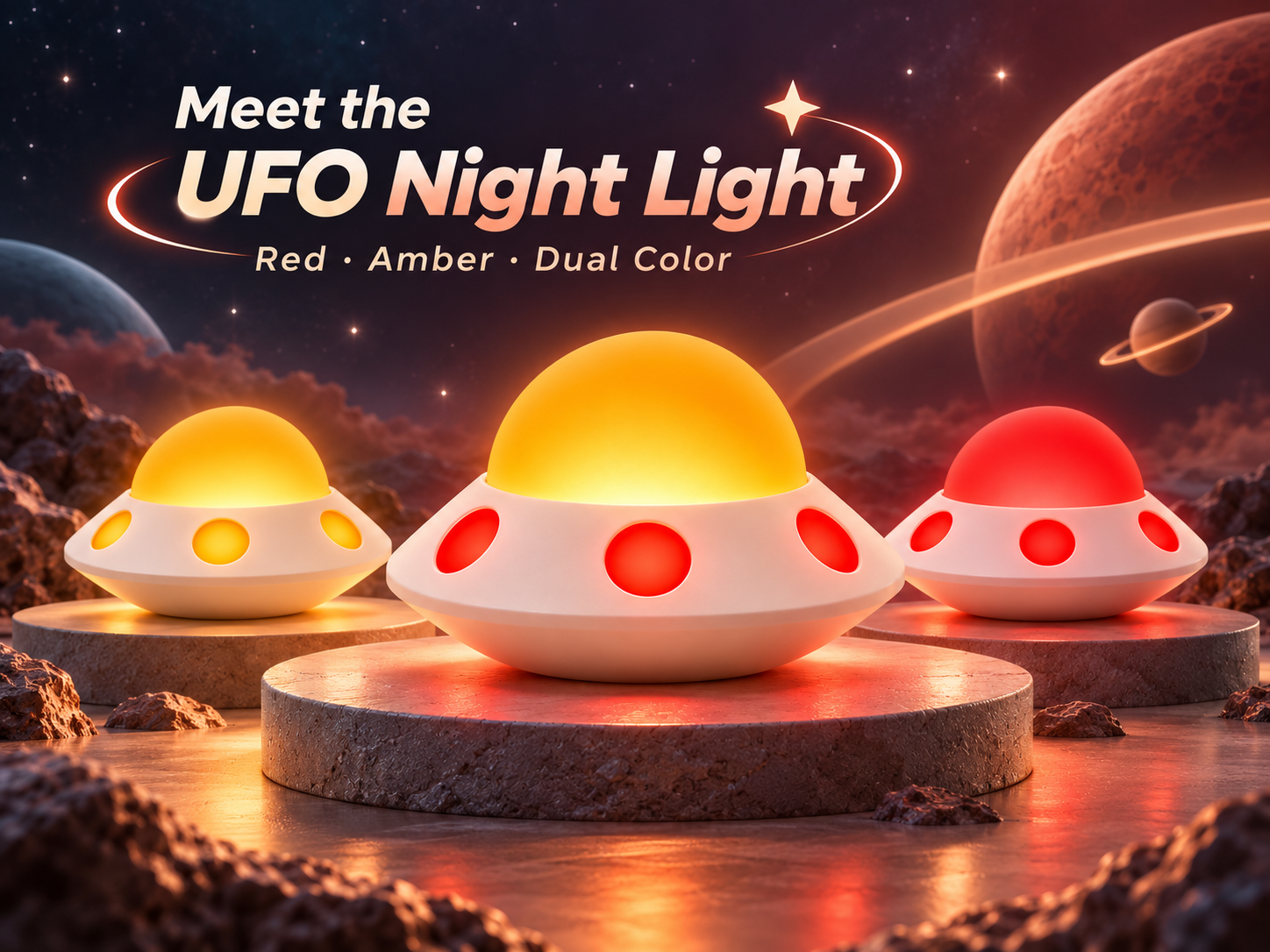 New UFO Night Light | Red & Amber LED Lamp | YARRAE