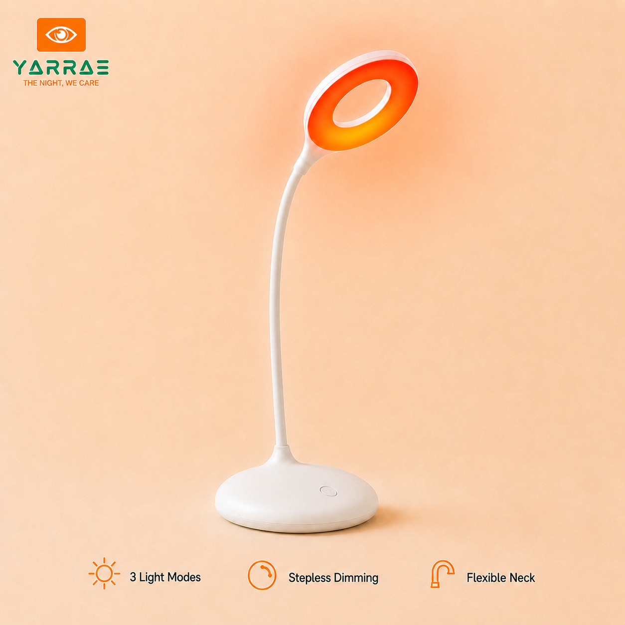 Dual-Color Rechargeable Night Light 1600K Amber & 625~630nm Red Stepless Dimmer with Memory 18H Battery Life Type-C