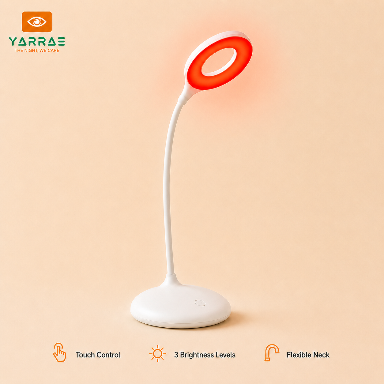 Bedside 625~630nm Red Night Light with Stepless Dimming and Brightness Memory USB-C Rechargeable 18 Hours Cordless Use