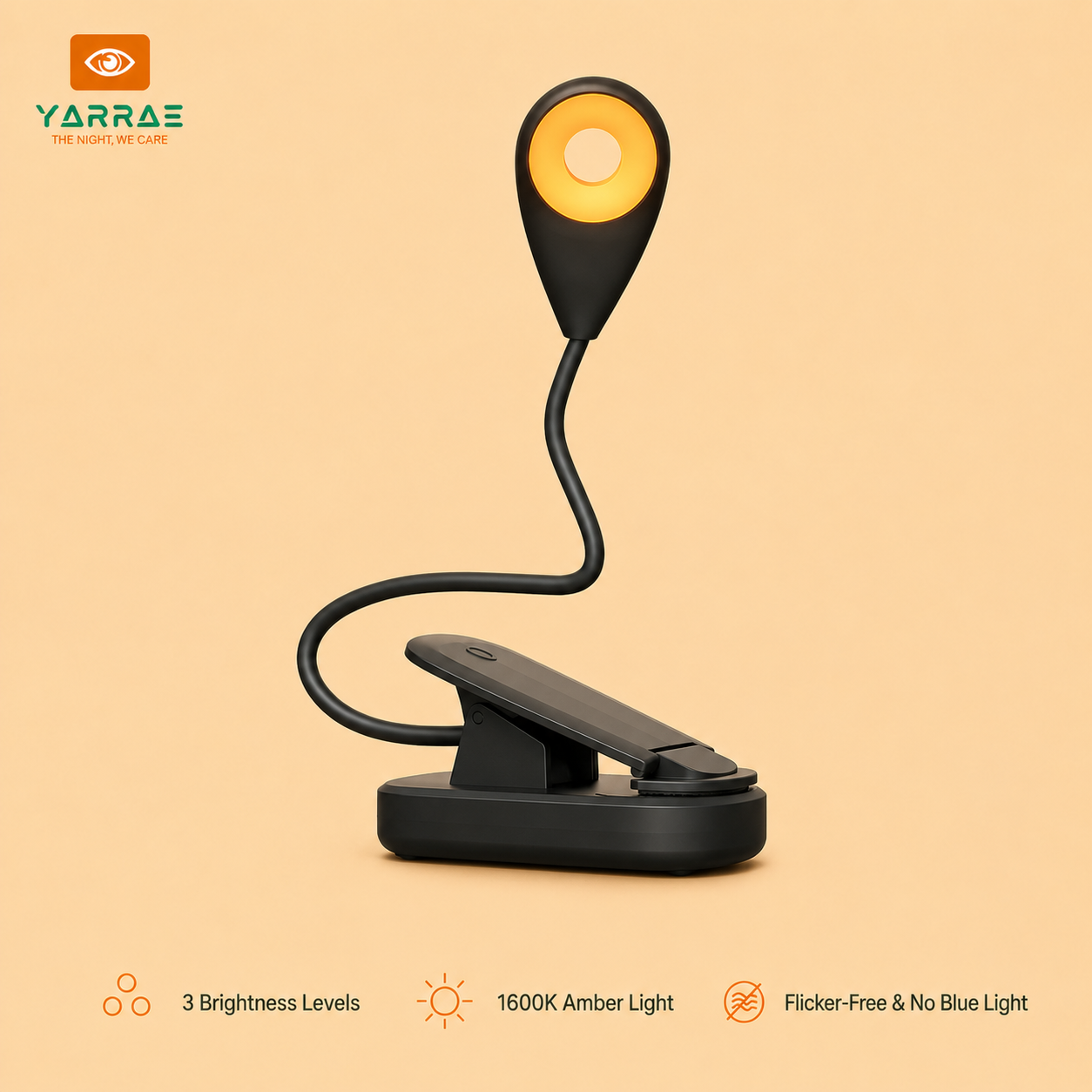 Bed Beside Small 1600K Amber Color Book Light No Blue Light Black Body LED Book Light