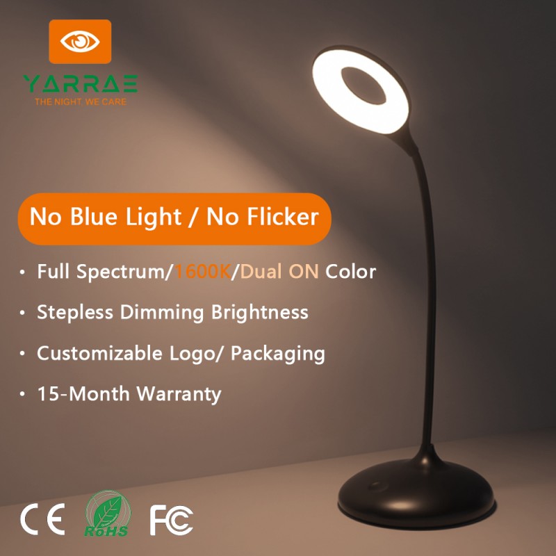 Modern Sleep-Friendly Black Night Light 1600K Amber & 4000K Full Spectrum White Smart Dimmer with Memory 1800mAh Battery 18H