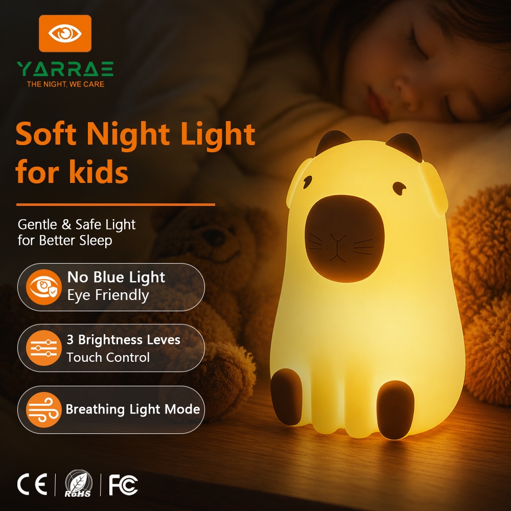Silicone Kids Night Light (Amber) with Timer and Dimmable Function Ideal for Gift & Baby Product Lines