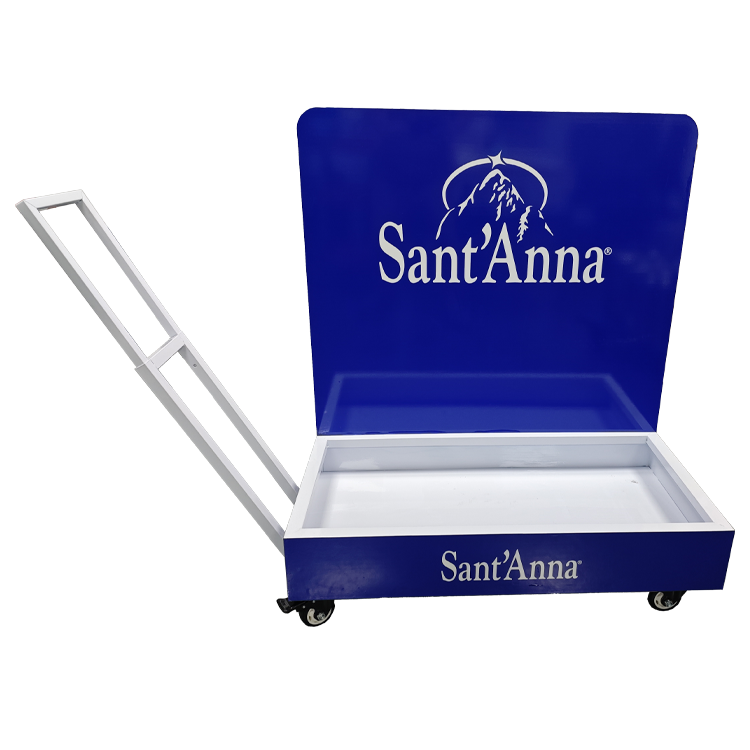 Large Mobile Floor POP Display Rack for Beverages & Carton Products | Heavy-Duty Retail Roller Display