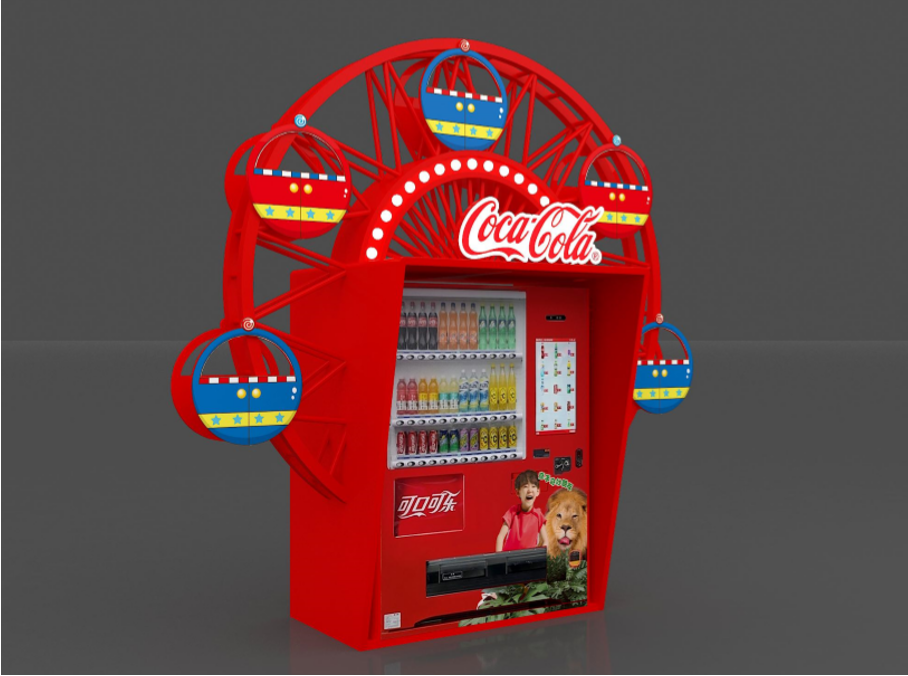Ferris wheel–inspired Coca-Cola vending machine display combining POP design and amusement park retail environment.png