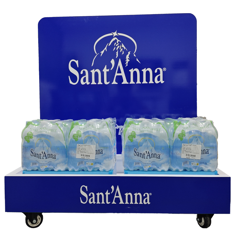 Large Mobile Floor POP Display Rack for Beverages & Carton Products | Heavy-Duty Retail Roller Display