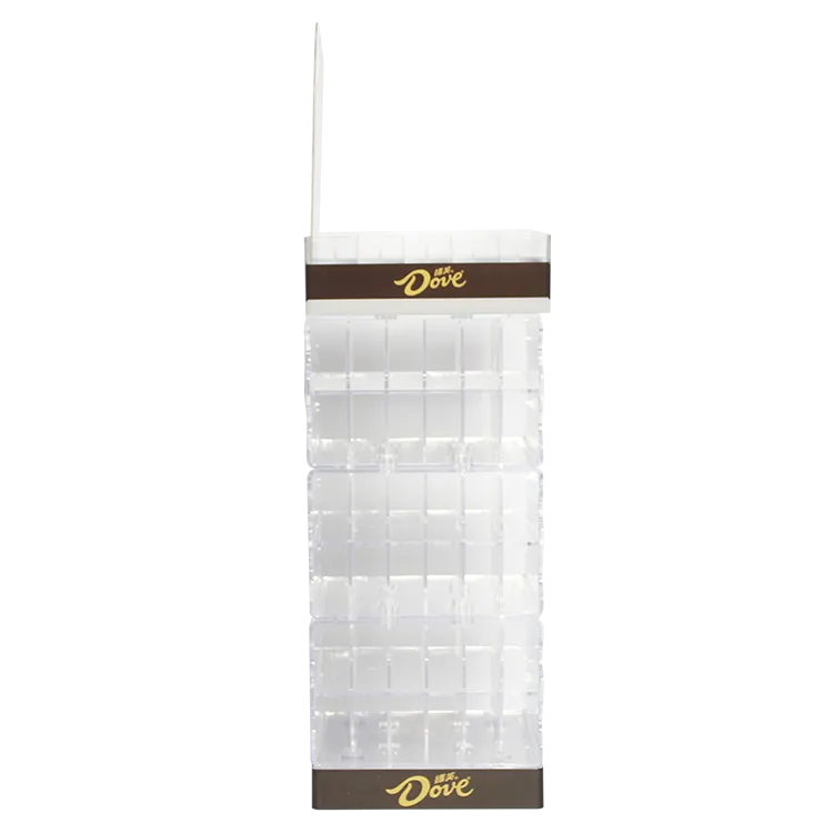 Estante modular transparente de plástico moldeado por inyección para exhibición POP de chocolate y FMCG | Fabricante personalizado de displays comerciales