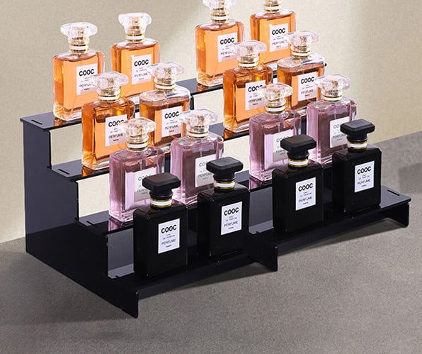 Custom Black Acrylic Perfume Risers | Tiered Cologne Display Stands
