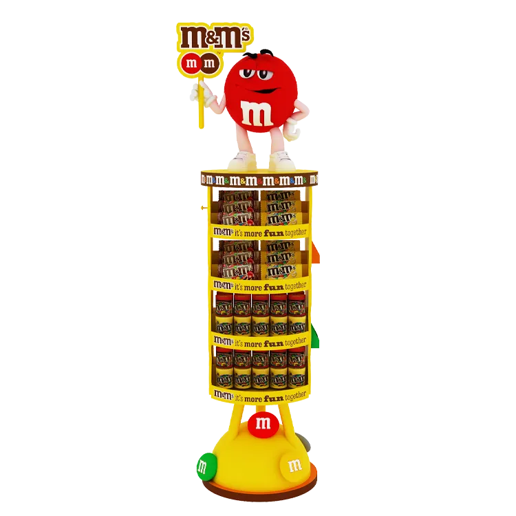 candy pop display with brand character top sign.webp