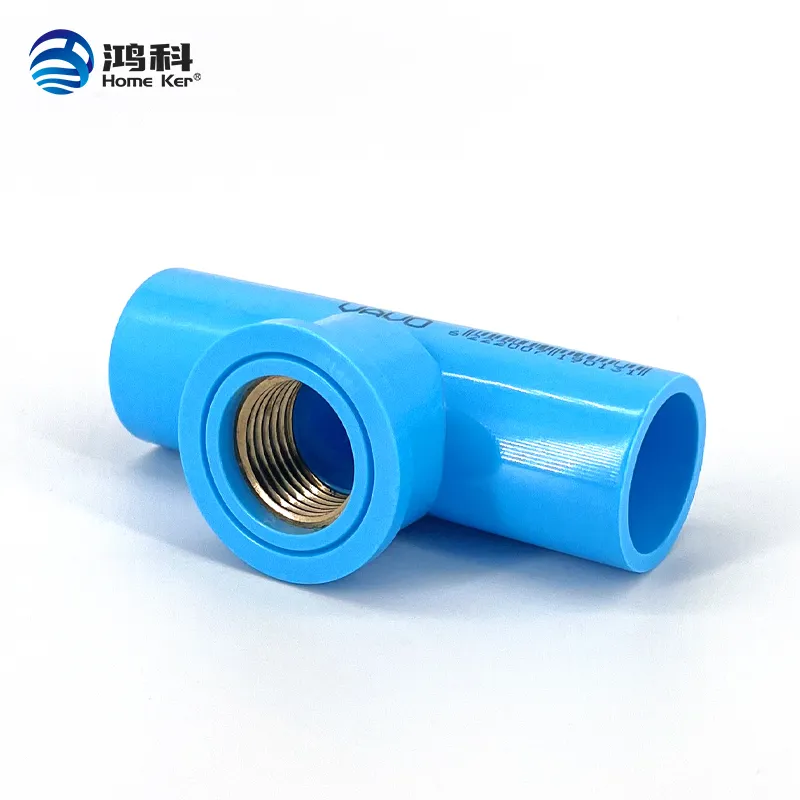 PVC TIS 13.5 Female Brass Tee Pipe Fitting Blue Color  1/2''-3/4''