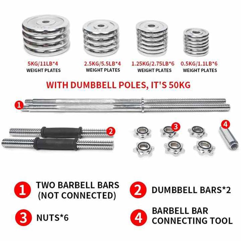 Barbell and dumbell Custom Logo Fit Gym Equipment Case curl bar weight set Adjustable iron 50kg 55kg barbell dumbbell set