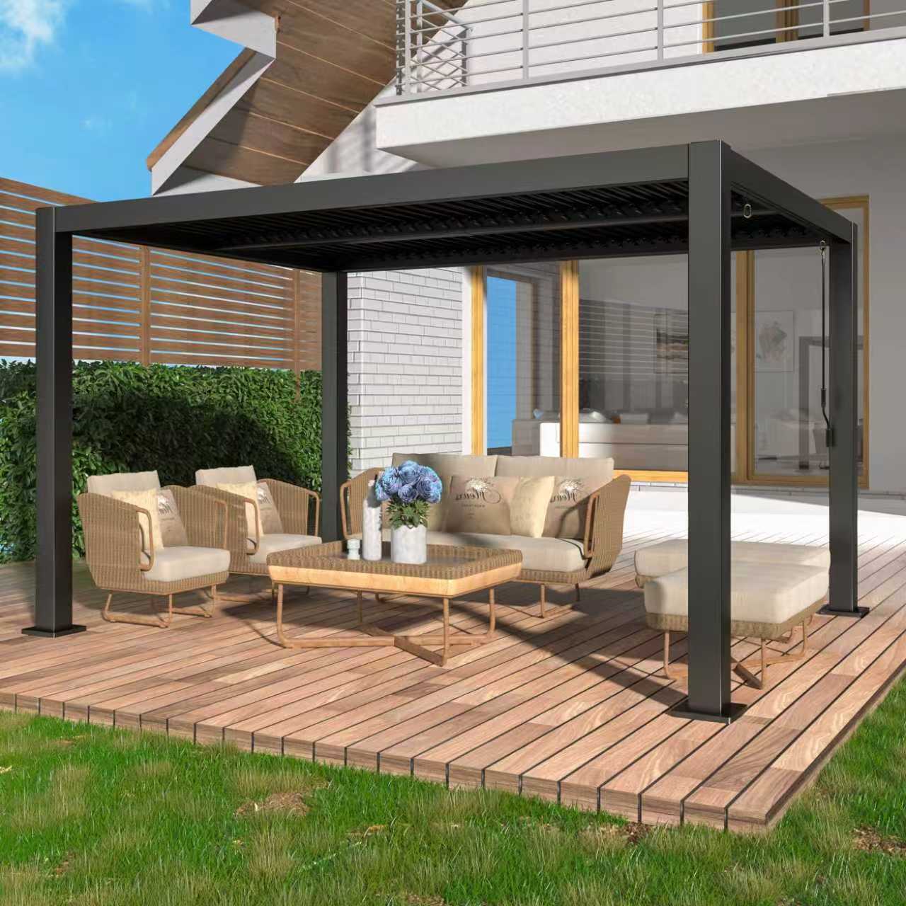 Outdoor Manual 3*3 Light Flip Roof Fast Shipping Easy Install Garden Bioclimatic Aluminum Waterproof Louvered Pergola