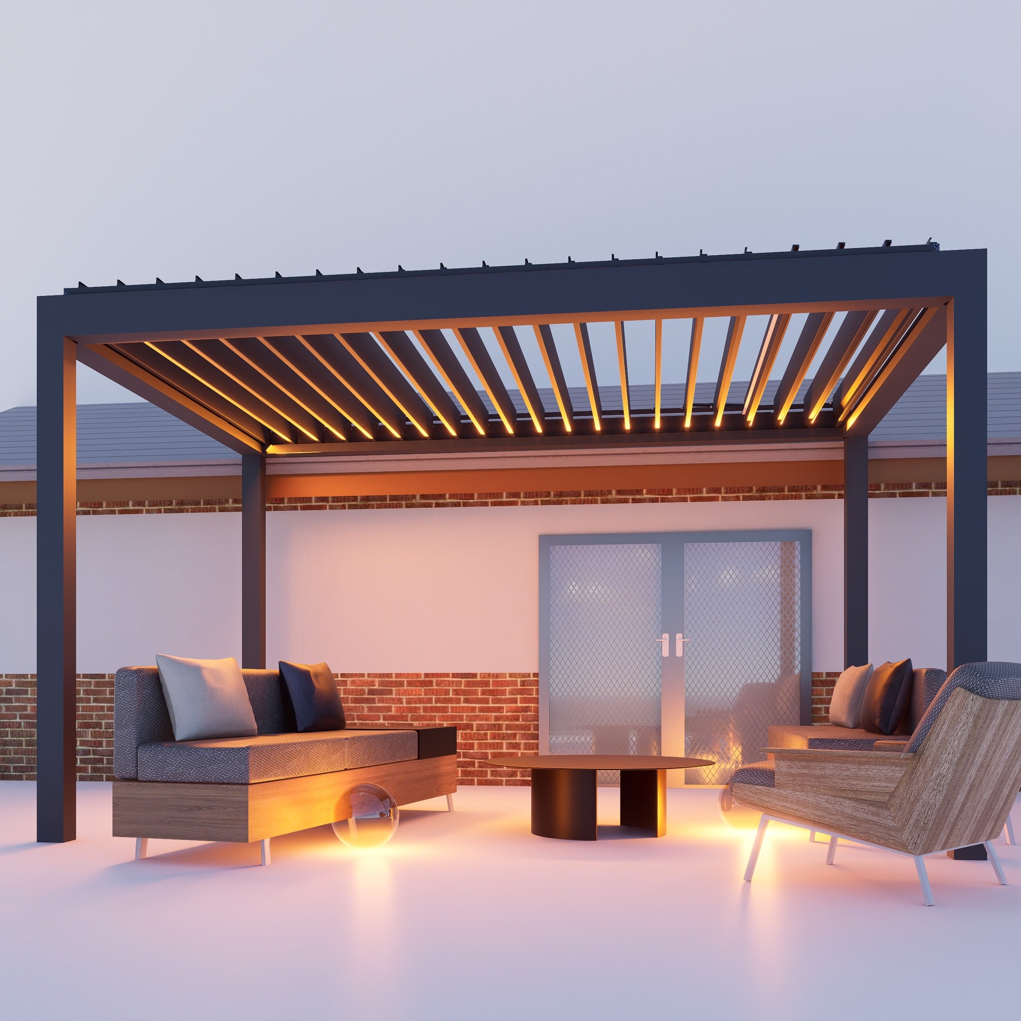 Standard Pergola Villa Design Motoriserede Flip Skærme Tag Markise Pavillon Udsigtspunkt til Europa Udendørs Baggård