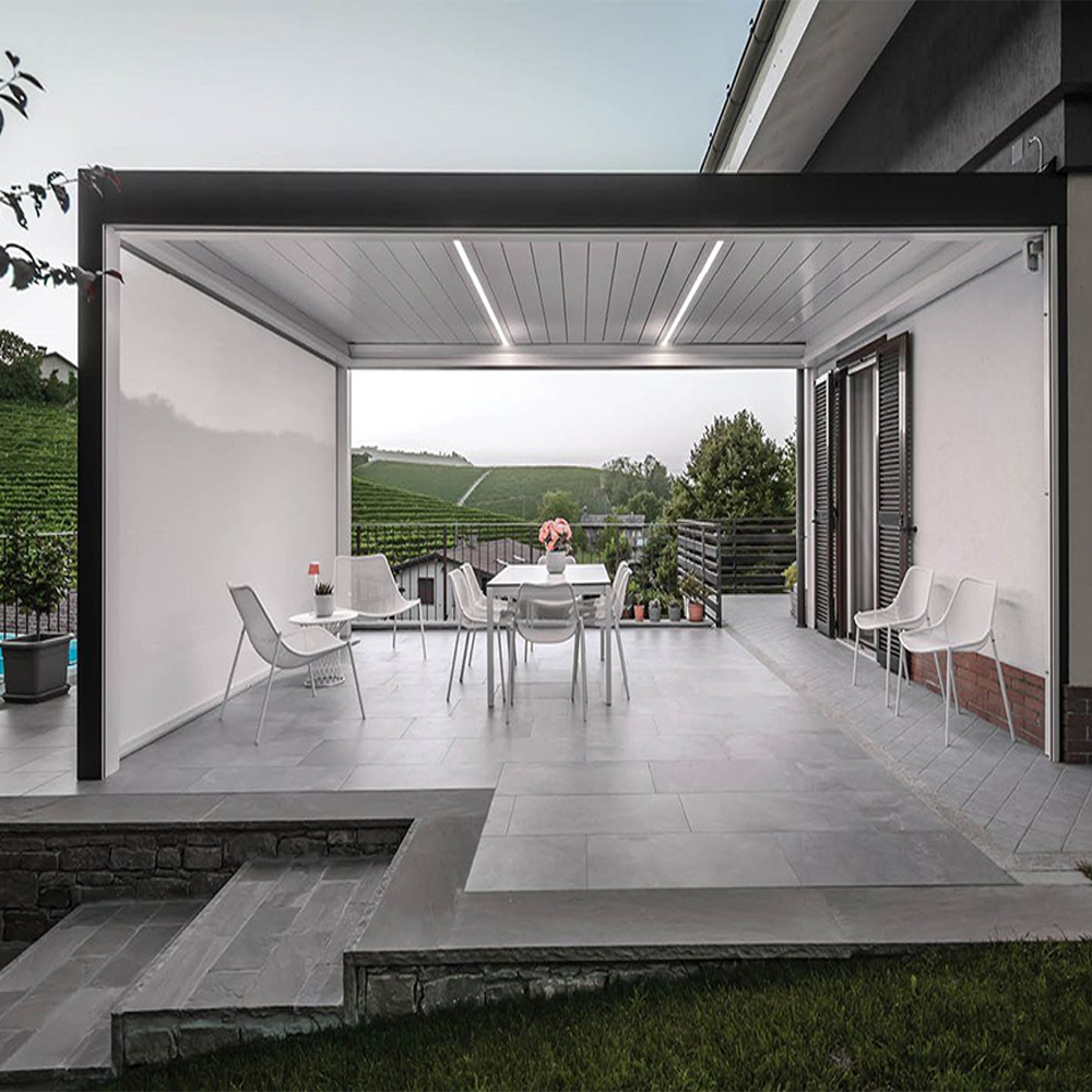 High Quality Modern Aluminum Patio Pergola Waterproof UV Resistant Remote Control Durable Frame Made T5 Alloy