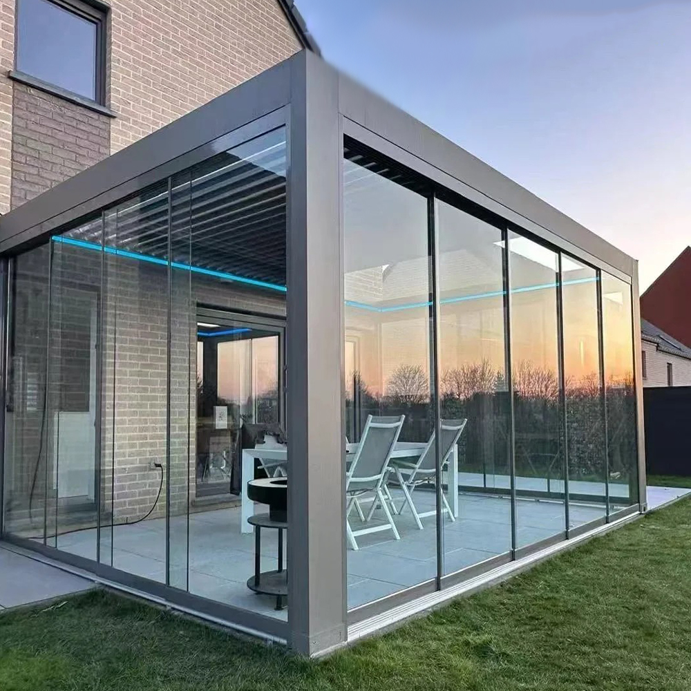 Aluminum Pergola Remote Control for Backyards Customized Sunshade Frameless Sliding Glass-Door Gardening Nature Outdoor