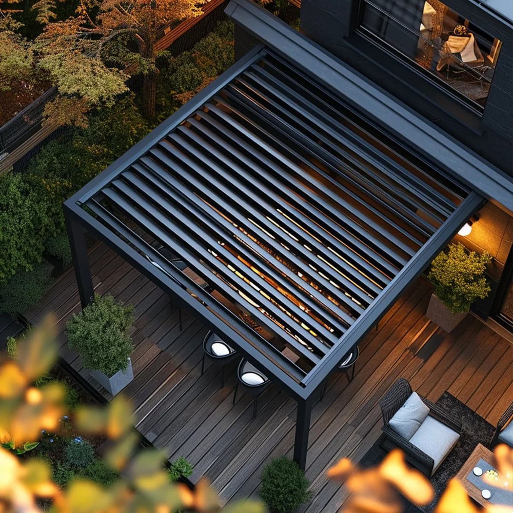 Høj kvalitet moderne aluminiumspatio pergola vandtæt UV-resistent fjernbetjening holdbar ramme lavet af T5 legering