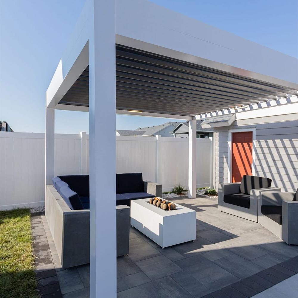 Bioclimatic Pergola Adjustable Louvers Automatic Remote Control Easy-to-Assemble Garden Gazebo Balcony Pavilion with LED Light