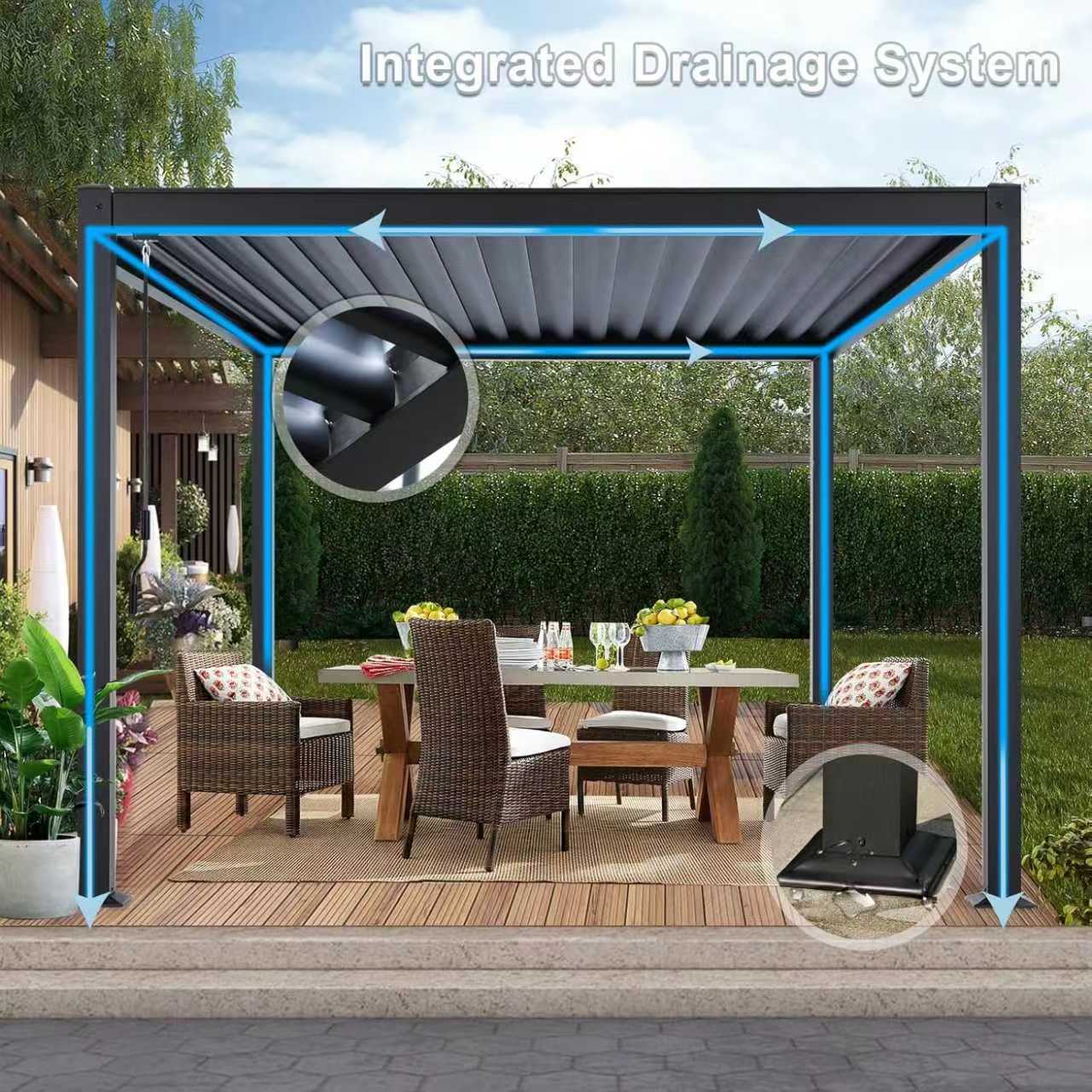 Outdoor Manual 3*3 Light Flip Roof Fast Shipping Easy Install Garden Bioclimatic Aluminum Waterproof Louvered Pergola
