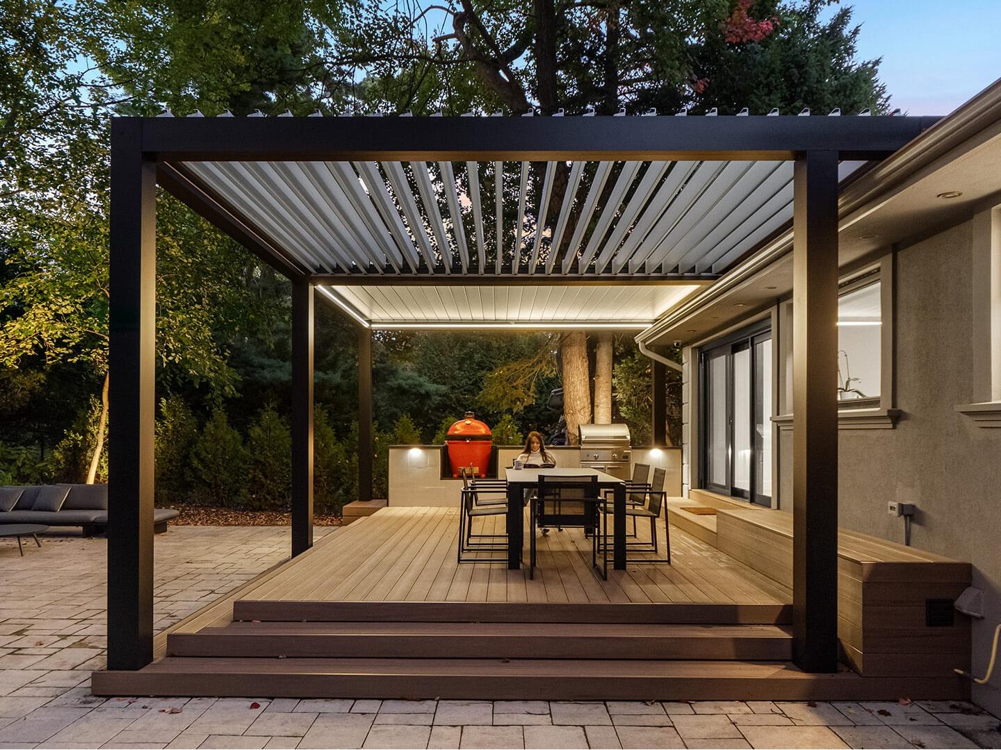 Bioclimatic Aluminum Pergola Retractable Waterproof Louvre with Glass Doors Sunshade Curtain LED Lights Powder Coated Easily Assembled