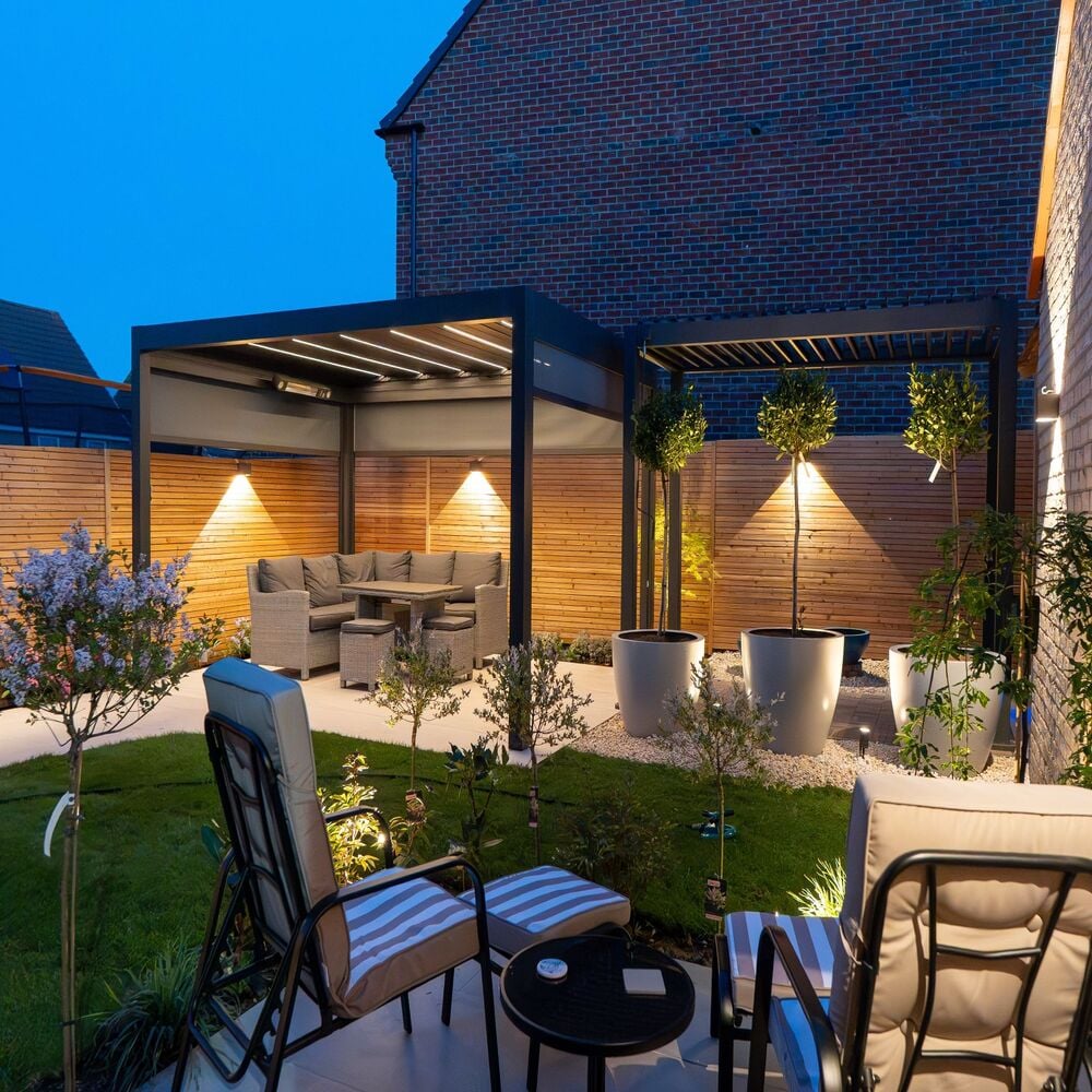 Aluminum Motorized Louver Gazebo Heavy Duty Pergola Alloy Flipped Blades Roof for Backyard Gardening with Electric Screen