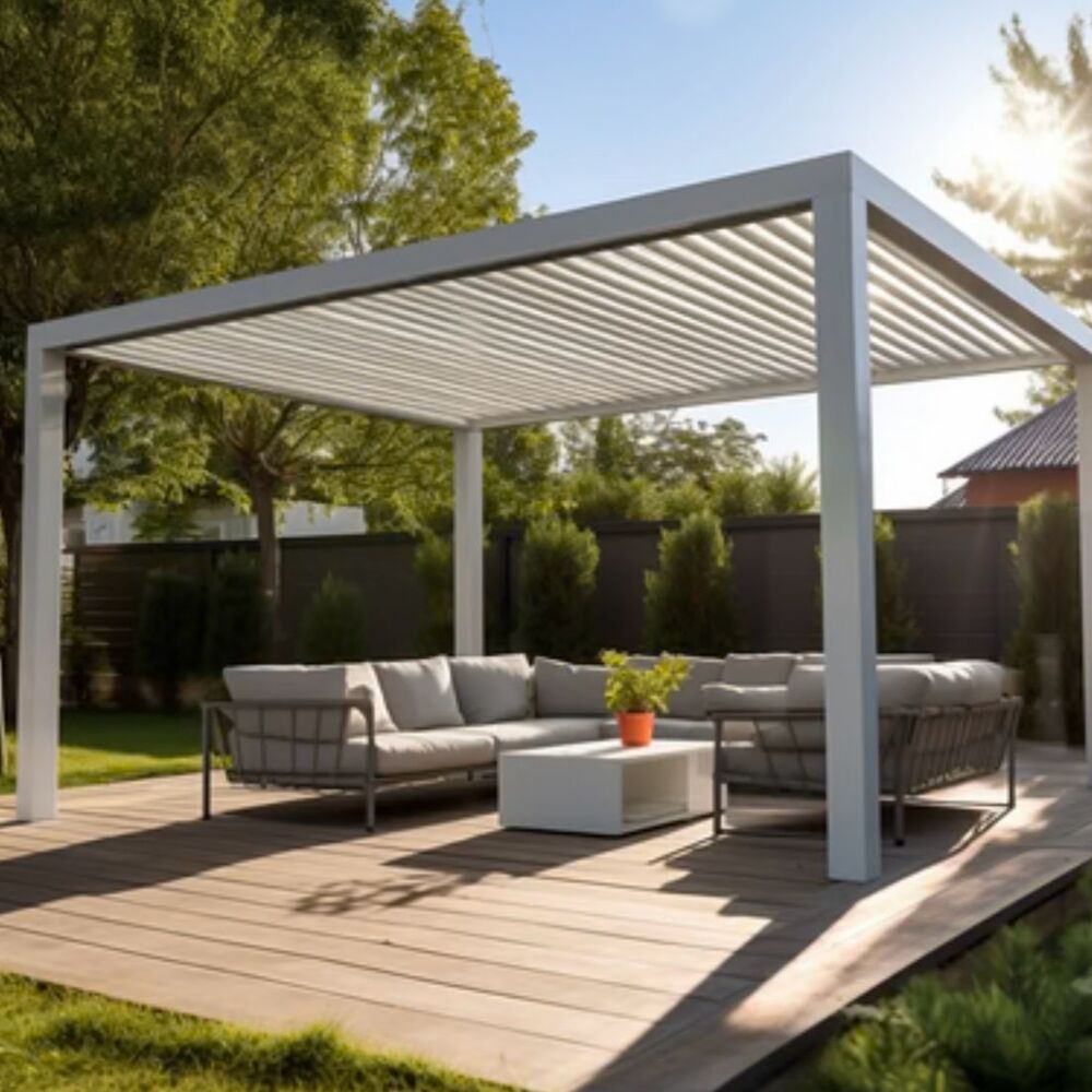 Modern Alloy Aluminum Pergola Rainproof Balcony Gazebo Remote Control Customizable Size